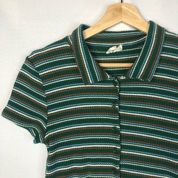 Tilly's Sky with Sparrow Green Striped Button Down Short Sleeve XL - Picture 3 of 4